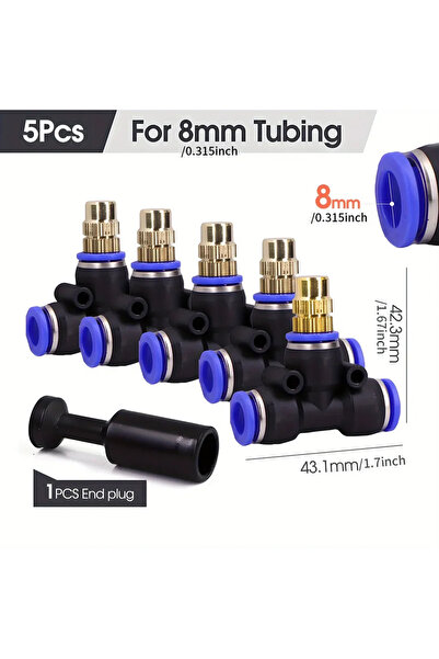 Choice for 8mm Tubing Brass Misting Nozzle with Tee Adapter Adjustable Atomiz...