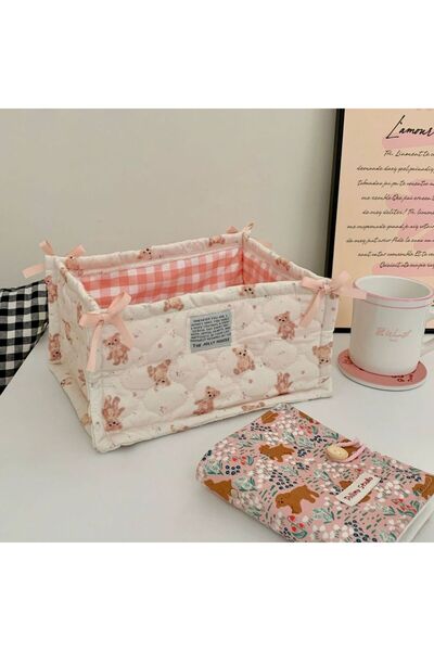 Choice11 دب وردي - سلة تخزين كبيرة مبطّن، سلة تخزين مكتبية للأغراض الجيدة، صن...