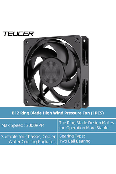 Choice1 مروحة تبريد كمبيوتر TEUCER B12 سوداء اللون، بدون إضاءة RGB كما هو موض...