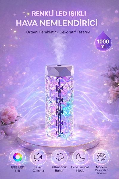 Berdina Home 1000 ml Işıklı USB Ultrasonik Hava Nemlendirici Buhar Makinesi v...