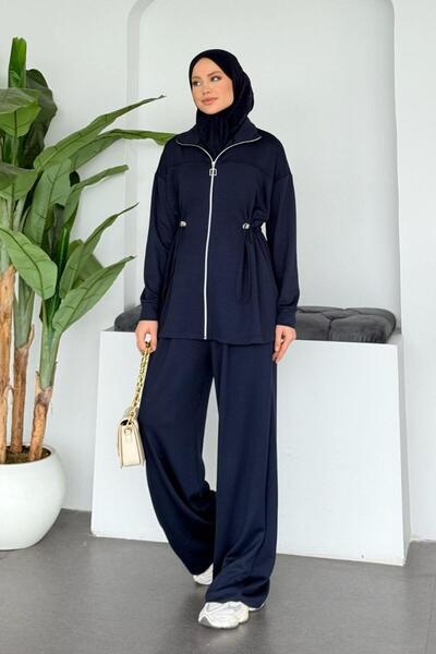 Şulemoda Giyim Selena Elastic Waist Suit Navy Blue