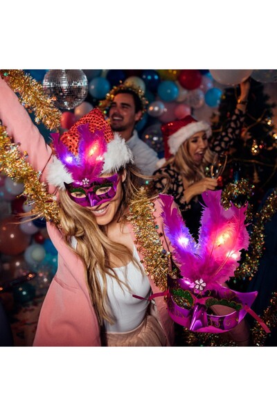 Choice أقنعة LED وردية متوهجة على شكل ريش، مثالية لكرنفال البندقية، والهالوين...