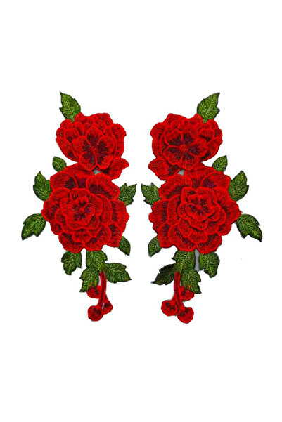 Choice3 Red 1 Pair Red Embroidery Rose Flower Sew On Patch Dress Hat Bag Jean...