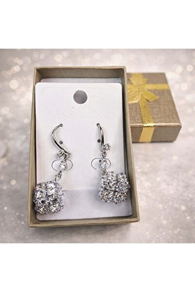 velve Cercei eleganti argintii cu cristale stralucitoare, модел ciorchine, in...