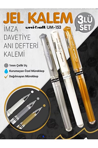 Uni Davetiye Kalemi Um-153 1.0 mm Beyaz - Gümüş - Altın 3 lü
