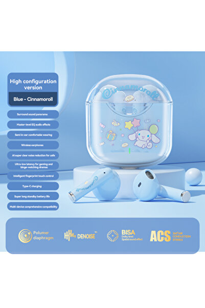 Choice سماعات بلوتوث لاسلكية EBL19-blue مع حافظة شفافة بتصميم هيلو كيتي لطيف