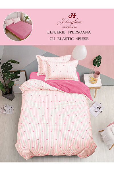 FIONNA.RO Finet Duvet Cover Set With Stretchy 1 Person - Pink Hearts