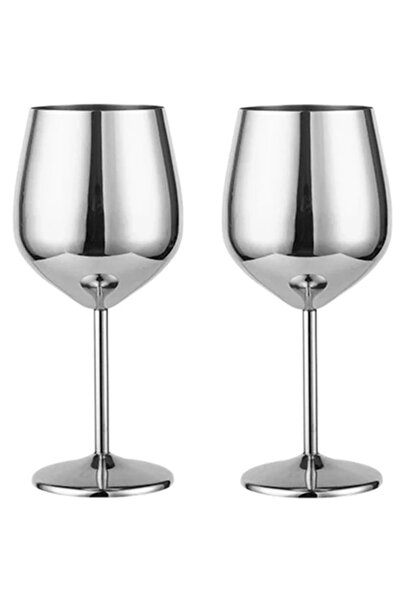 Choice7 كأس نبيذ فضي - 2 كأس نبيذ من الفولاذ المقاوم للصدأ سعة 500 مل، لون ذه...