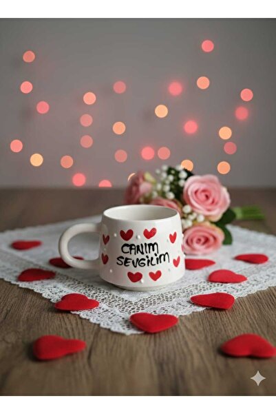 CEYU SERAMİK Sevgililer Günü Özel Kalpli Seramik Kupa