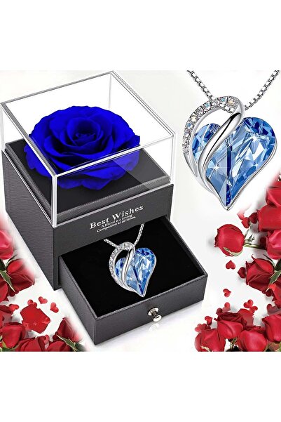 Choice3 طقم أزرق 9x15 سم، هدية عيد الحب الأكثر مبيعًا، قلادة على شكل قلب مع ج...