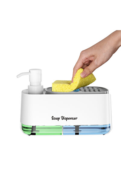 Choice طقم موزع صابون أبيض 3 في 1 لليدين والأطباق مع حامل إسفنجة، مناسب لحوض ...