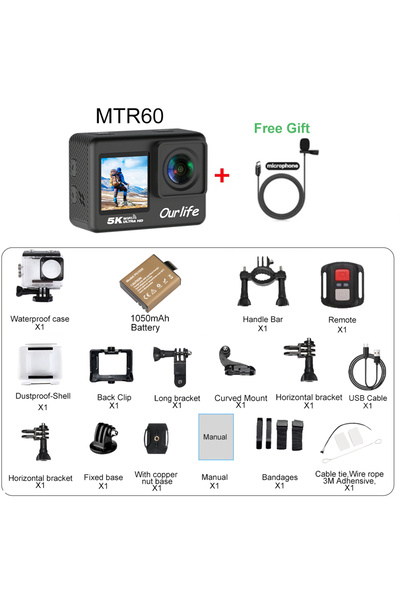Choice3 كاميرا الحركة Ourlife 5K30FPS بدون بطاقة ذاكرة، مزودة بميكروفون MTR60...