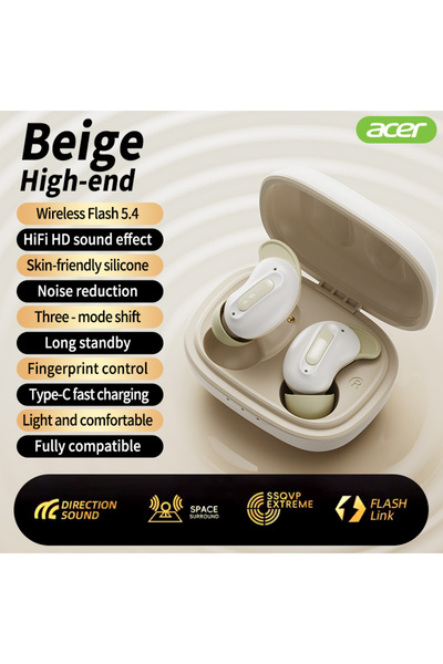 choice2 سماعات أذن لاسلكية بلوتوث Acer Ohr562 بيج، داخل الأذن، مزودة بخاصية إ...