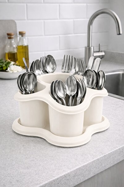 Ovio Ev&Yaşam Kitchen Countertop Spoon Holder and Organizer 4 Compartments Mu...