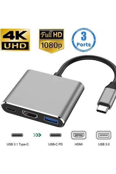 Choice موزع USB-C رمادي 3 في 1: منفذ USB-C 3 في 1، شحن سريع 100 واط + منفذ HD...
