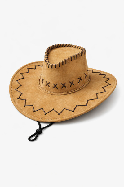 DaphKids Unisex Cowboy Fedora Hat Brown Leather Look Western Style Hat - Tan