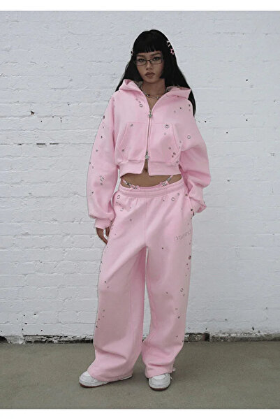 Violon Pink Glithch Eyelet Oversize Tracksuit Set
