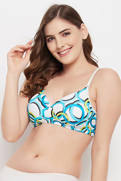 Clovia Padded Non-Wired Full Cup Printed Multiway T-shirt Bra in White