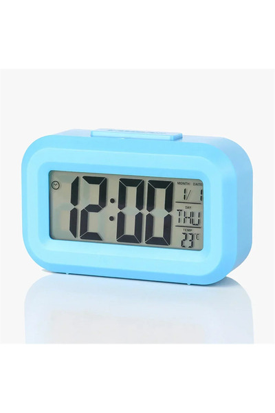 Choice4 منبه رقمي بإضاءة خلفية زرقاء LED، يعرض البيانات والأوقات والتقويم، مت...
