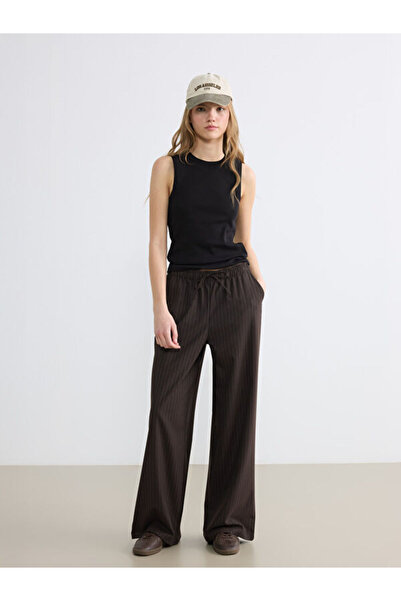 LC Waikiki Rmz Gi̇yi̇m Farkiyla Women's Striped Wide-Leg Pants with Waist Cord