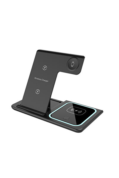 Choice1 شاحن لاسلكي سريع LED أسود 30 واط 3 في 1 قابل للطي مع حامل لهواتف آيفو...