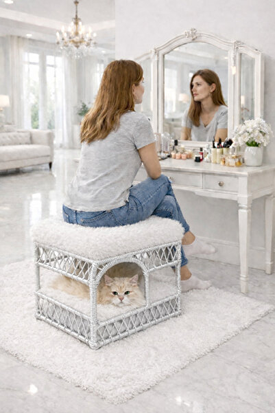 TASARYUM Zümra Peluş Puf ve Kedi Yatağı Modern Evcil Hayvan Köşesi