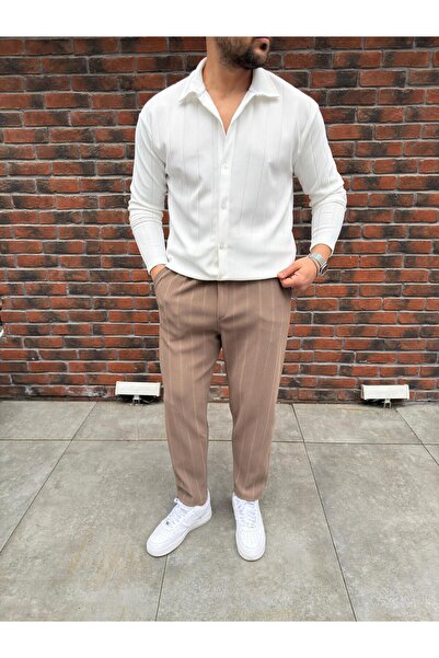 Baycombine35 Мъжки комплект от османски стил с бяла риза + кафяви панталони