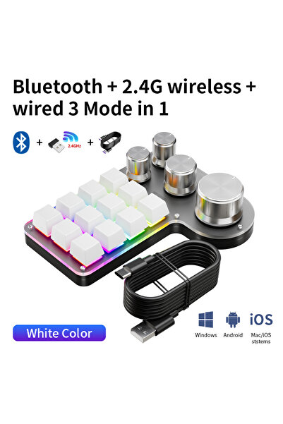Choice4 3-mode White 3 Modes 12 Keys Mechanical Keyboard 4 Knobs Custom Progr...