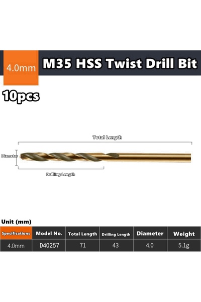 Choice27 10pcs 4mm 1mm-14mm 1pc/10pcs Cobalt Drill Bits For Metal Wood Workin...