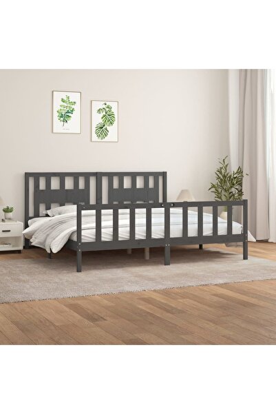 Concept Cadru de pat cu tăblie, gri, 200x200 cm, lemn masiv de pin