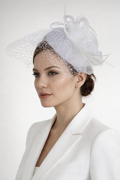 TAKIŞTIR Beyaz Renk Nikah Şapkası/Vualet Şapka