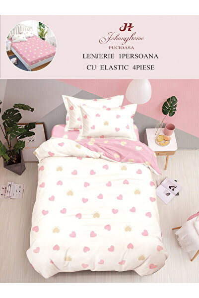 FIONNA.RO Finet Duvet Cover Set with Stretchy 1 Person - Pink Hearts