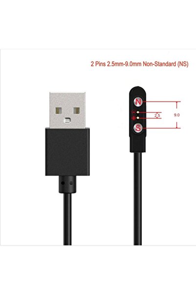 Choice15 شاحن USB مغناطيسي أسود (2.5 مم - 9 مم) لساعات ذكية، كابل شحن ثنائي أ...