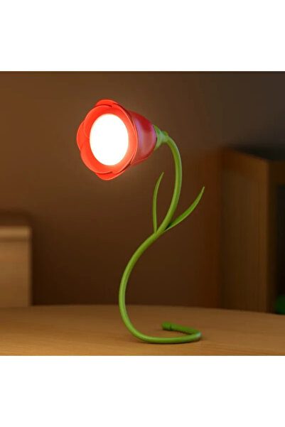 choice2 USB Plug Red Rechargeable Rose LED Desk Lamp Bendable Dimmable Flower...