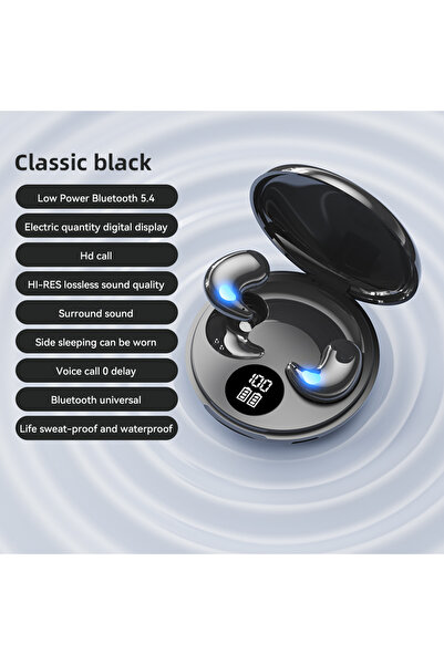 Choice3 سماعات أذن لاسلكية بلوتوث مطورة باللون الأسود للنوم، مزودة بشاشة LED ...