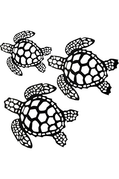 Mirfa Wooden Wall Art With Self Adhesive Base - Black (3 Turtles)