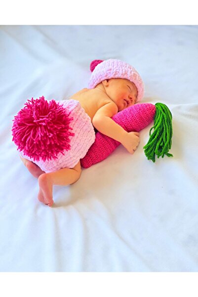 Doğal Tasarım El Örgüsü Bebek Fotoğraf Çekim Seti – Havuç Konsept – 0-12 Ay