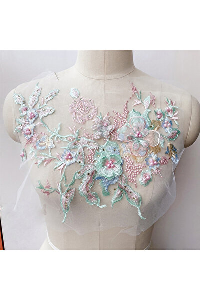 Choice12 أقمشة دانتيل مطرزة بالخرز ثلاثية الأبعاد باللون الوردي والأخضر، رقعة...