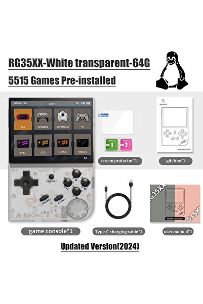Choice1 White 64G ANBERNIC RG35XX New Updated 3.5-inch IPS Video Game Handhel...
