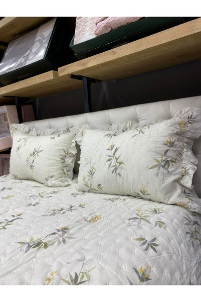 Çapa Home Ruffled Deren Printed Stone Wash Micro Soft Double Bedspread