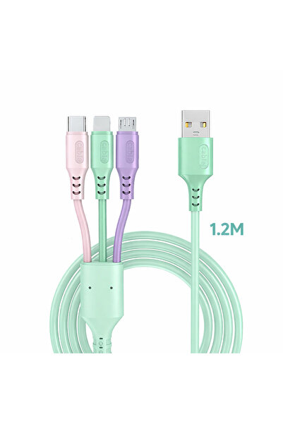 Choice كابل USB أخضر 3 في 1، شحن سريع 6 أمبير ومزامنة بيانات لأجهزة iPhone وV...