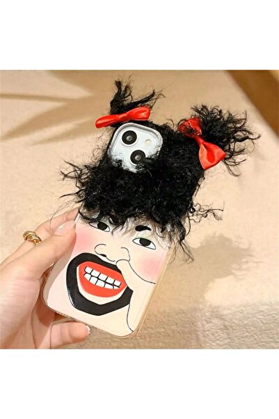 Choice6 جراب أسود بتصميم شعر مجعد مبتكر ومرح لهاتف آيفون 15، مناسب لهواتف آيف...