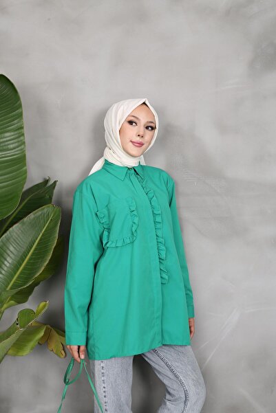 Nergis Neva Butik Tunic with pocket and front ruffles