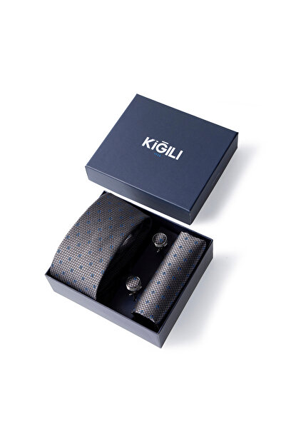 Kiğılı 3-Piece Patterned Tie & Handkerchief & Cufflink Gift Boxed Set