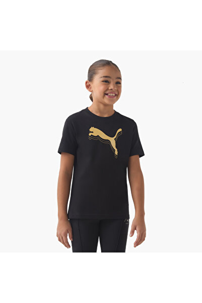 Puma Girls Crew Neck T-shirt with Logo Print - Cotton - Short Sleeve