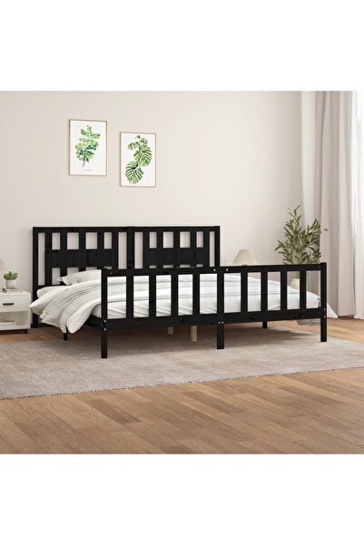 Concept Cadru de pat cu tăblie, negru, 200x200 cm, lemn masiv de pin