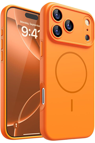 Choice جراب سيليكون ناعم مغناطيسي برتقالي اللون لهاتف iPhone 17 Pro Max، متوا...