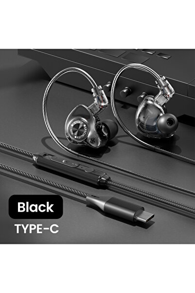 Choice1 سماعة أذن أصلية سوداء من النوع C بتقنية 15D فائقة الجهير مع ميكروفون ...