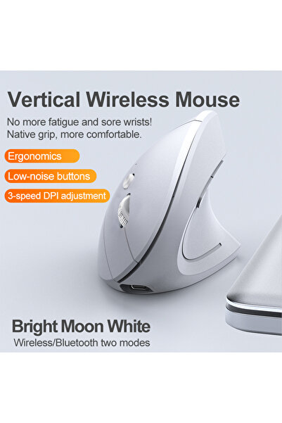 Choice ماوس لاسلكي عمودي قابل لإعادة الشحن، أبيض اللون، بتردد 2.4 جيجا هرتز، ...