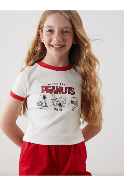 LC Waikiki LCW Kids Crew Neck Snoopy bedrucktes Mädchen-Crop-T-Shirt